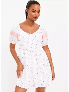 LOFT White Mini Dress with Pink and Orange Dot Embroidery